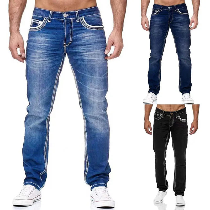 Straight Jeans Men Washed No Hole Jeans Spring Summer Boyfriend Jeans Streetwear Loose Casual Designer Long Denim Pants Trousers