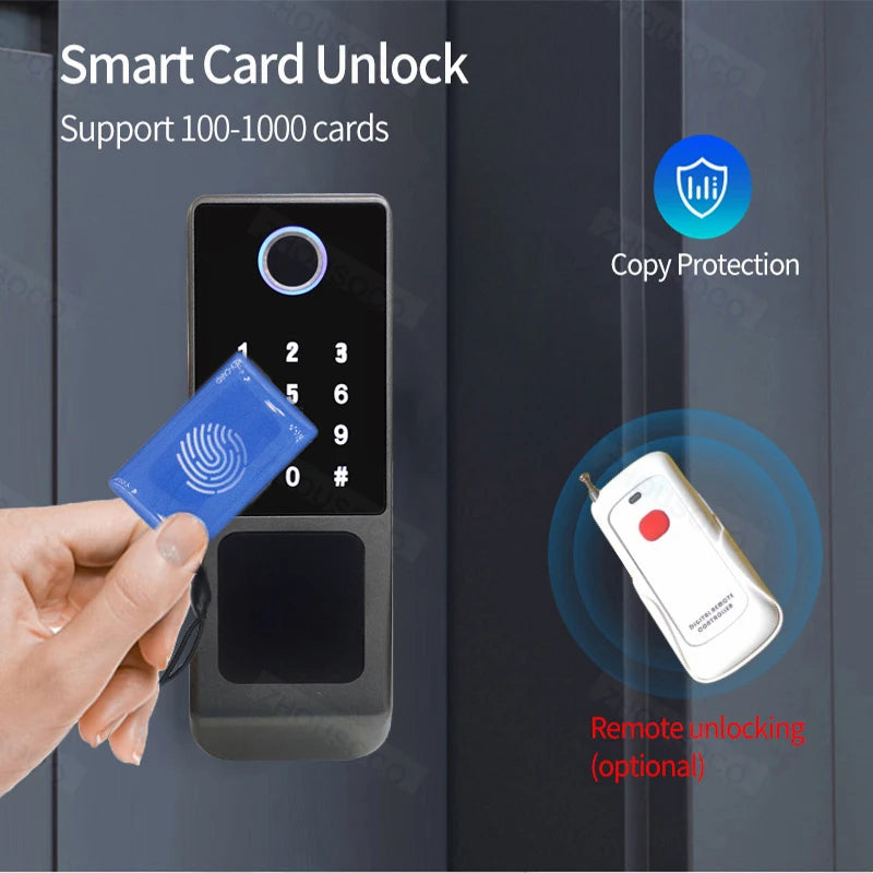 Tuya WIFI Double Side Fingerprint Lock Waterproof Outdoor Gate Passcode Rfid Card Keyless Smart Door Lock