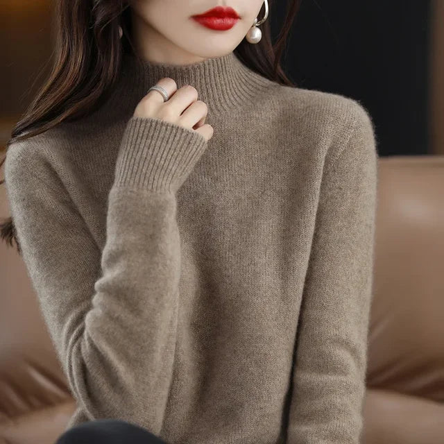 Autumn Winter Women Sweater Korean Fashion Warm Bottoming Shirts Half Turtleneck Basic Knitwear Solid Long Sleeve Pullovers 