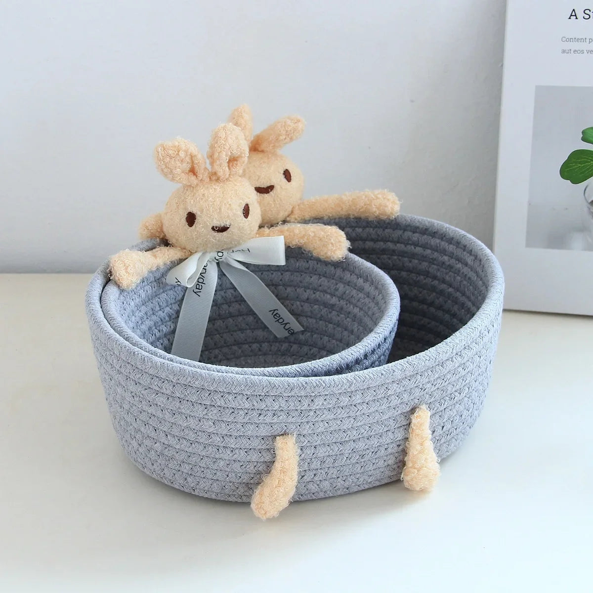 cartoon style weave sundries Storage Baskets household cosmetic hairpin Organize deposit container child toy classification case