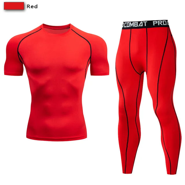 Traje deportivo de compresión para hombre, conjunto deportivo ajustado de yoga, entrenamiento en gimnasio, jogging, ropa deportiva MMA, pantalones de entrenamiento, traje deportivo (2 piezas) 