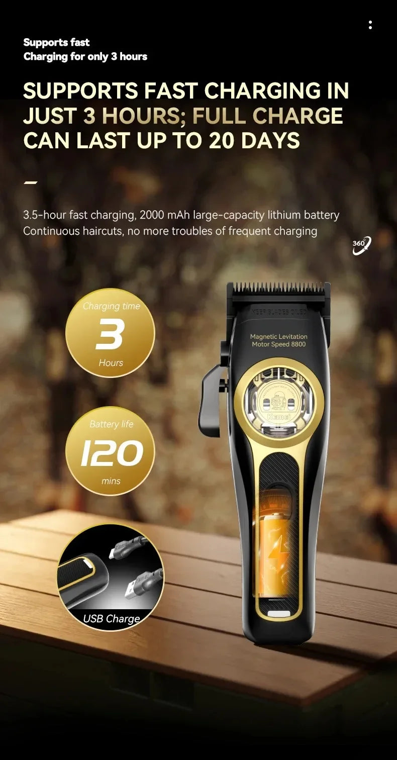 Kemei Hair Clippers KM-2373 Professional Cordless Hair Trimmer Electric Men Hair Cutting Machine Magnetic Motor 8800RPM Clippers