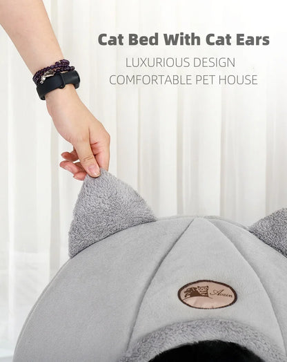 Pet bed with cat ears cat bed for small medium large cats Keep warm in winter  Comfortable and soft Machine washable