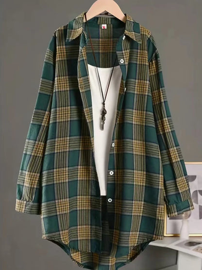 Plaid Medium Long Blouses Casual  Style Loose Shirts Female Summer Beach Sunscreen Blouses Fashion Korean Style Female Blouses
