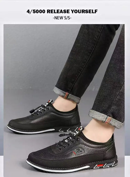 Spring Luxury Men's Casual Leather Shoes Elastic Band Business Flats Loafers for Men Soft Sole Peas Shoes Soft Men's Sneakers