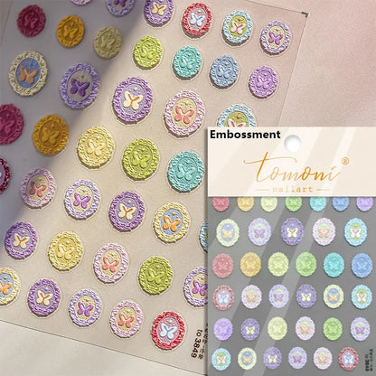 Flash Dreamy Chinese Flower Window Butterfly Glazed Rococo Geometric Frame Stamp Embossed Relief Nail Art Sticker Manicure Decal