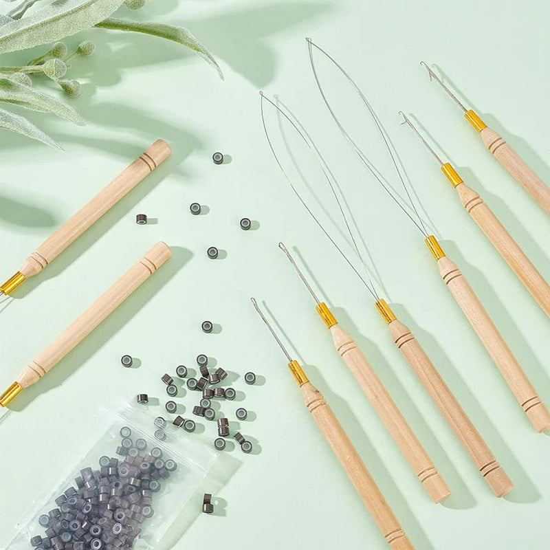 5 pçs ferramentas de extensões de cabelo laço agulha puxando gancho ferramenta agulha threader loop ferramenta para silicone microlink contas micro anel