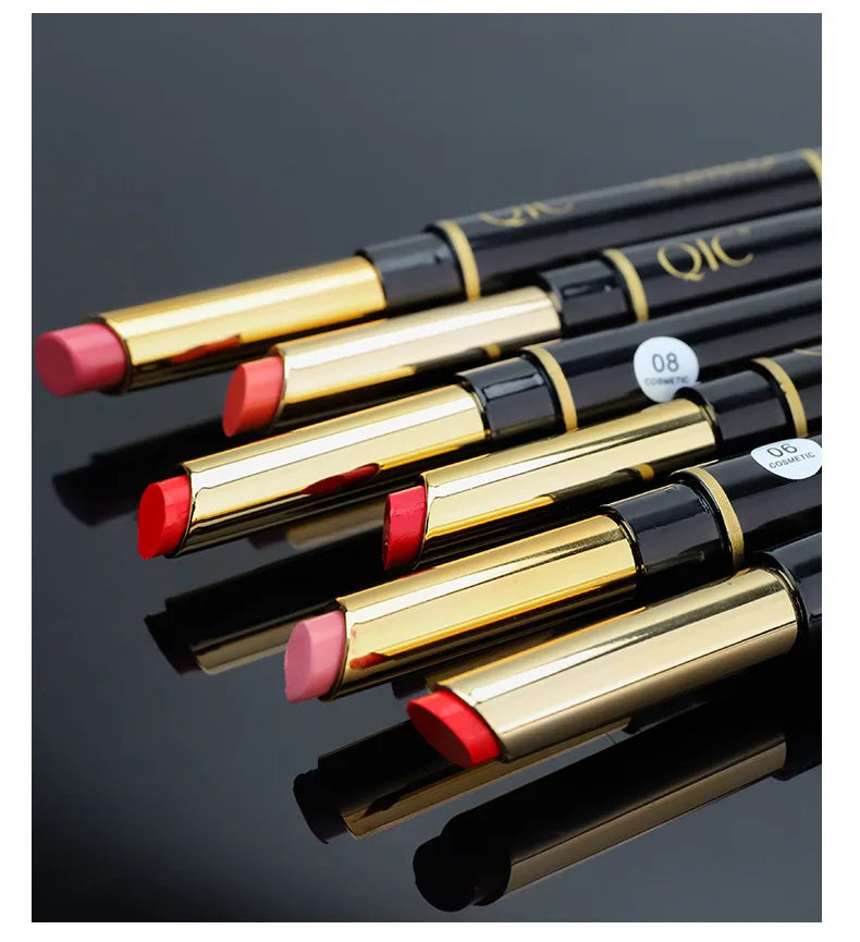 Delineador de labios 2 en 1, resistente al agua, mate, lápiz labial, rojo sexy, de larga duración, maquillaje, cosméticos