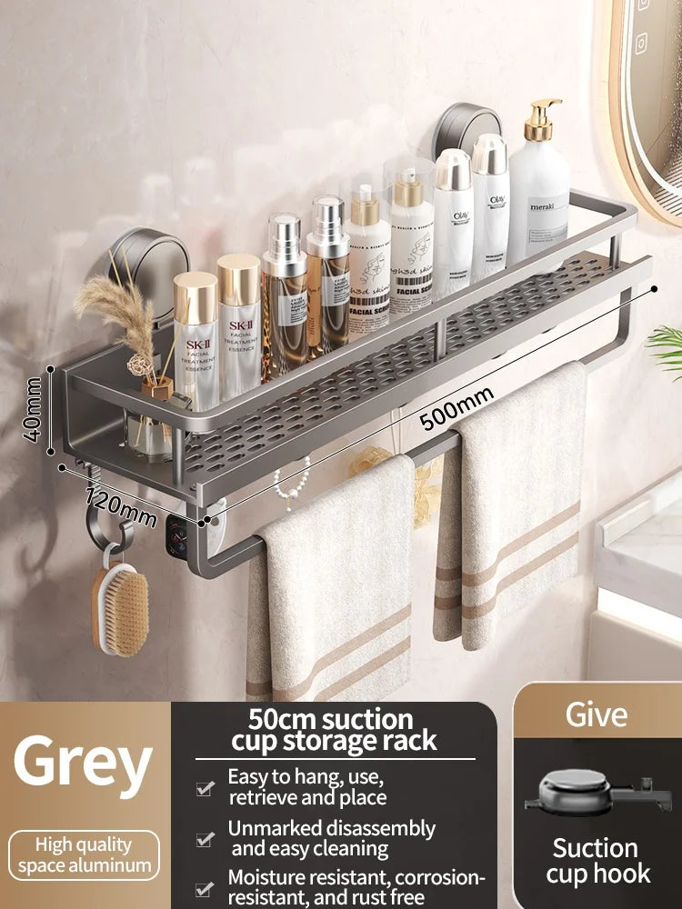 Estante de baño con ventosa sin taladro, estante para baño, espacio para inodoro, estante colgante de aluminio, organizador de baño para colgar en la pared