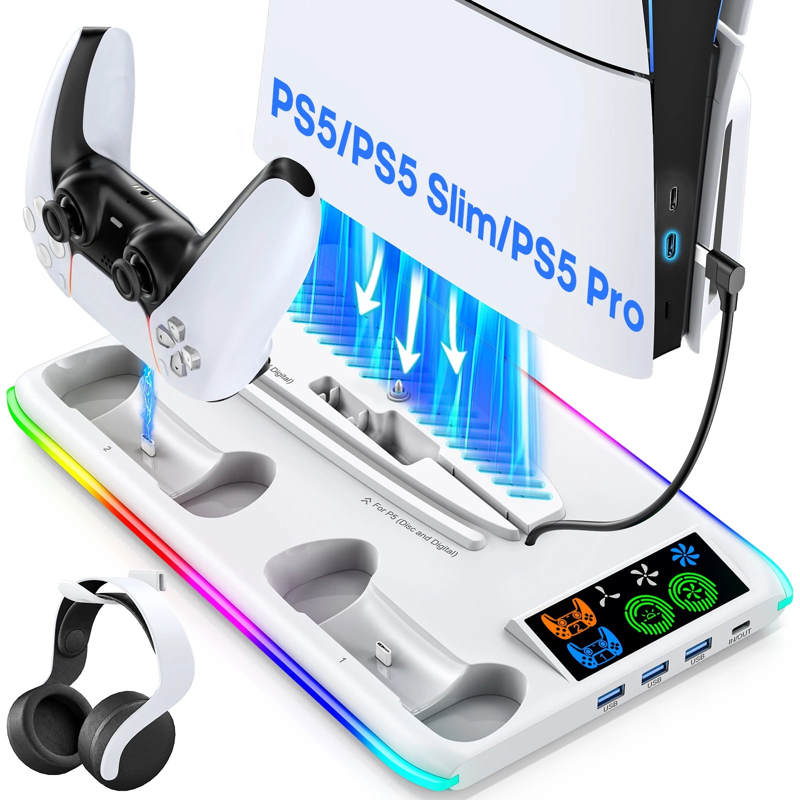 Game Stand For Sony PS5 Console Playstation Play Stations PS 5 Slim Pro Support Base Holder Cooler Fan RGB Gaming Accessories