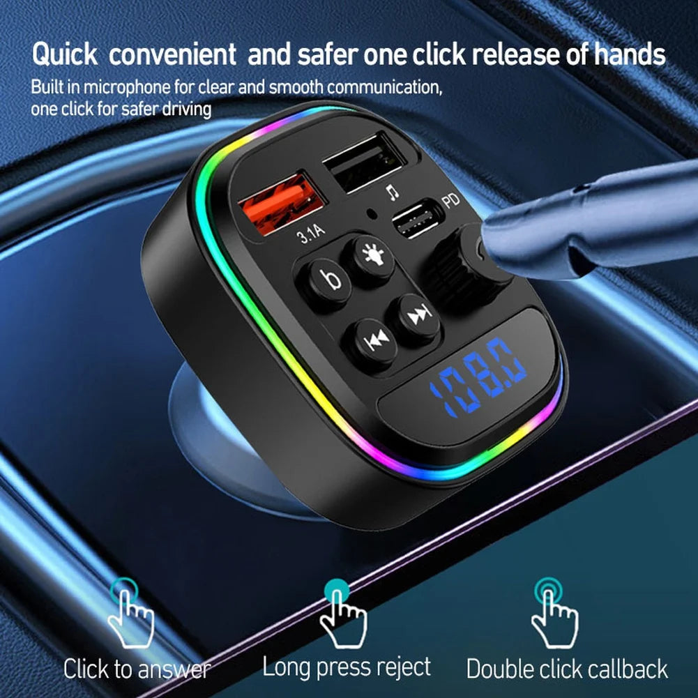 Car MP3 Player with Wireless FM Transmitter and USB-C Fast Charging Port for Reliable Connection and Hands-Free Use