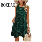 Women Beach Vacation Dress Women Summer Casual Tank Sleeveless Flowers Printed Mini Dresses Fashion Loose Plus Size Clothes 9XL
