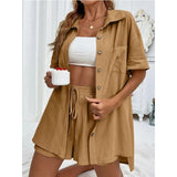 Solid Color Casual Loose Short Pants Sets For Women 2024 Elegant Summer Women's Two Pieces Suit Full Set Female Outfit Clothes