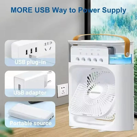 3 In 1 Summer Cooling Fan Portable Desktop Humidifier USB Mini Air Conditioner Night Light Water Mist For Home Or Office