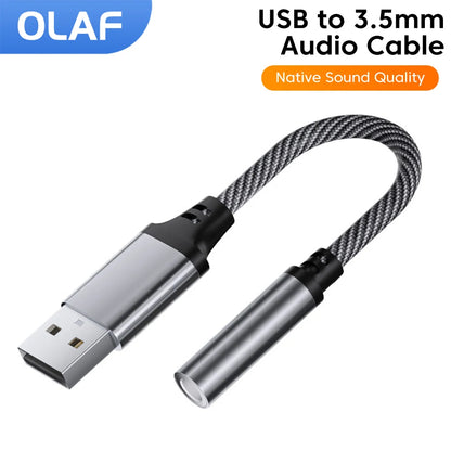 Adaptador de audio USB a conector de 3,5 mm Olaf. Cable de audio USB A a 3,5 mm. Adaptador USB a conector de audio. Convertidor de auriculares para PC y portátil.
