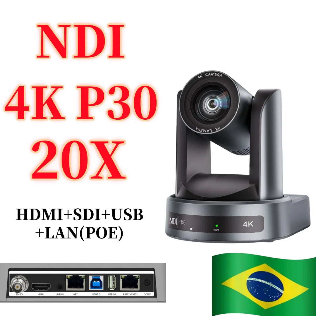 4K/1080P SDI NDI PTZ Camera 10X/20X Optical Zoom, HDMI/USB/POE | IP Live Streaming Camera for Church/Meeting/Broadcast (Youtube)