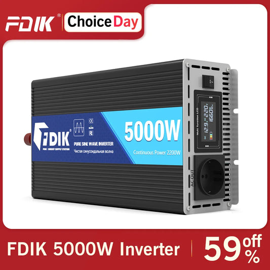 FDIK Inverter 12V 220V Pure Sine Wave Inverter 24V 5000W With Color Screen Display Solar Power Converter For RV And Camping