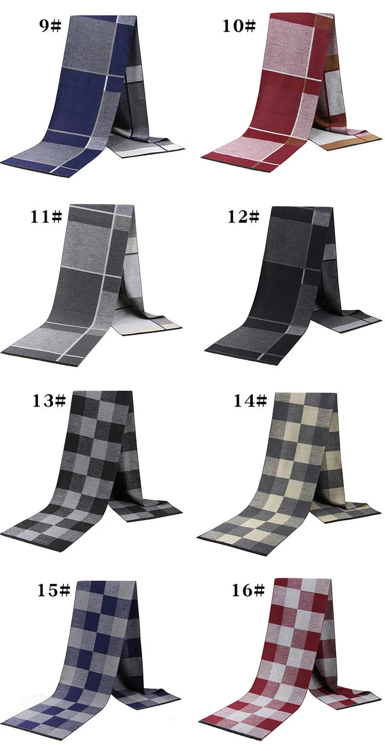 Classic Plaid Men Scarves Winter Warm Cashmere Soft Scarf For Men Casual Business Neckerchief Black Gray Silk Scarves 30*180cm