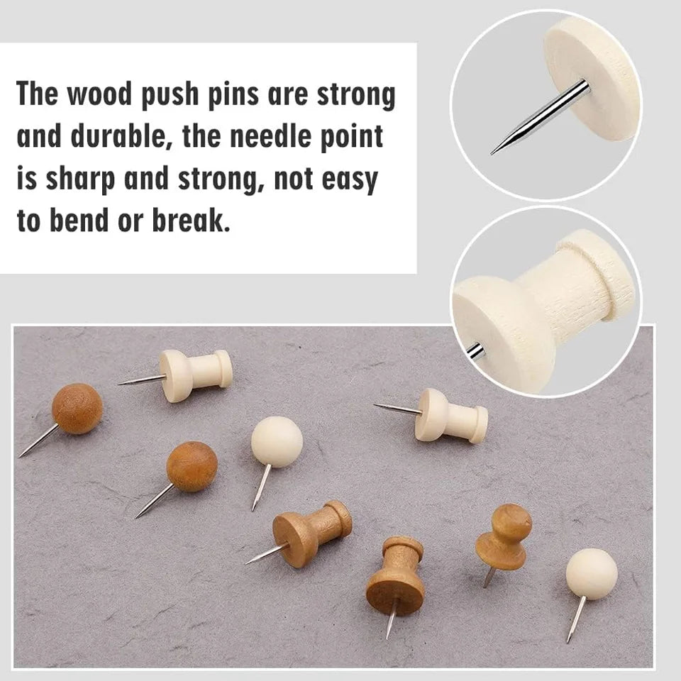 Zxiixz Push Pins, Thumb Tacks, Decorative Push Pins for Cork Board Wooden Thumb Tacks for Wall Hangings, Bulletin Boards