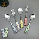 New Cute Bear Spoon Fork Ceramic Dessert Milk Fruit Salad Spoons Cartoon Flatware Kid Cutlery Tableware School Picnic Dinnerware