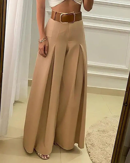 Women's New Casual Solid Color High Waist Wide Leg Pants Temperament Commuting Female Clothing Fashion Loose Trousers