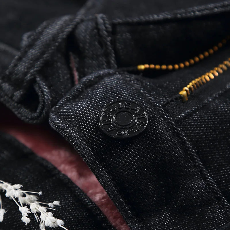 2023 Mujeres Jeans Térmicos Invierno Nieve Cálido Felpa Elástico Jeans Señora Skinny Espesar Polar Denim Pantalones Largos Retro Lápiz Pantalones