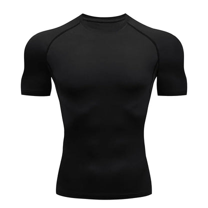 Camiseta de compresión para hombre para correr, fitness, ajustada, de manga corta, para entrenamiento, trotar, ropa deportiva de gimnasio, secado rápido, Rashgard