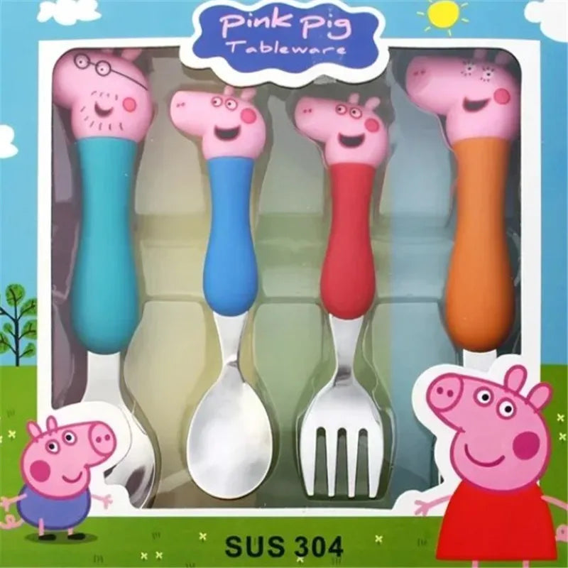 Cartoon Peppa Pig Tableware Fork Spoon George Pig Dad Mom Party Anime Figure Tableware Students Family Gift Toy Party Boys Gifts