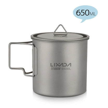 Taza de agua ultraligera de titanio Lixada con asa plegable, portátil para exteriores, camping, picnic, 300 ml/350 ml/550 ml/650 ml