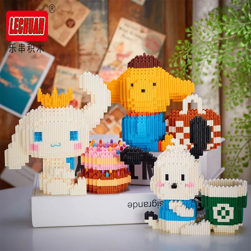 Linkgo Sanrio Building Block Pen Holder Luffy Stitch Chopper Pochacco Kuromi DIY Assembly Super Mario Puzzle Mini Bricks Toys