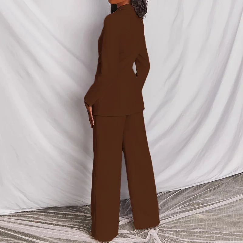 Blazer de color liso para mujer, traje elegante, pantalones rectos ajustados, conjunto de 2 piezas para oficina, otoño e invierno