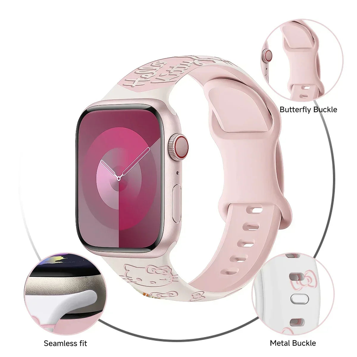 Correa de silicona de dibujos animados para Apple Watch Series 9, 8, 7, 41mm, 45mm, 38mm y 40mm, bonita correa para iWatch SE 6, 5, 4, 3, 44mm y 42mm