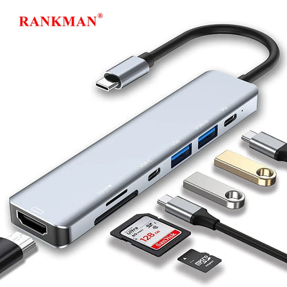 USB C Hub to 4K HDMI-Compatible SD TF Card Reader USB 3.0 2.0 Type C Charging Docking for MacBook iPad Samsung S22 Dex TV Mouse