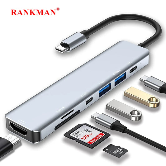 USB C Hub to 4K HDMI-Compatible SD TF Card Reader USB 3.0 2.0 Type C Charging Docking for MacBook iPad Samsung S22 Dex TV Mouse