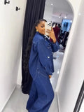 Jeans 2 Piece Sets Women Denim Shirt Coat Straight Pants Suit Streetwear Spring 2026 Washed Top Overshirt Trousers Outfits