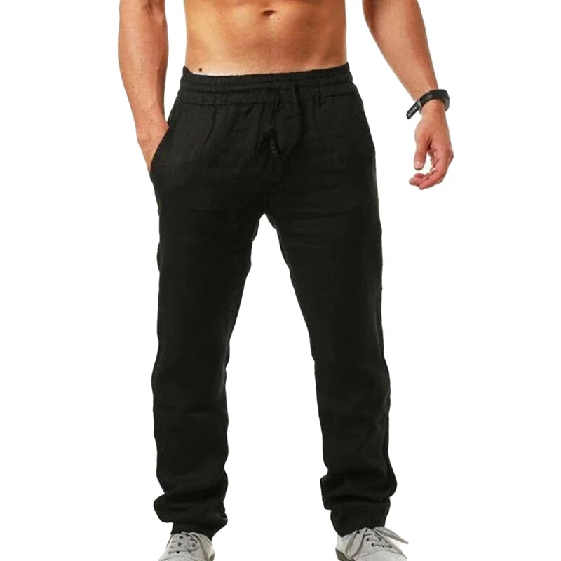 Calças casuais masculinas primavera verão cordão rendas até calças sólidas plus size masculino fitness calças respiráveis