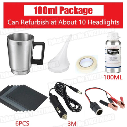 Kit de restauración de pulido de faros de coche de 12 V Herramienta para el cuidado de faros automotrices Restauración de faros de coche Líquido Restaurador de faros