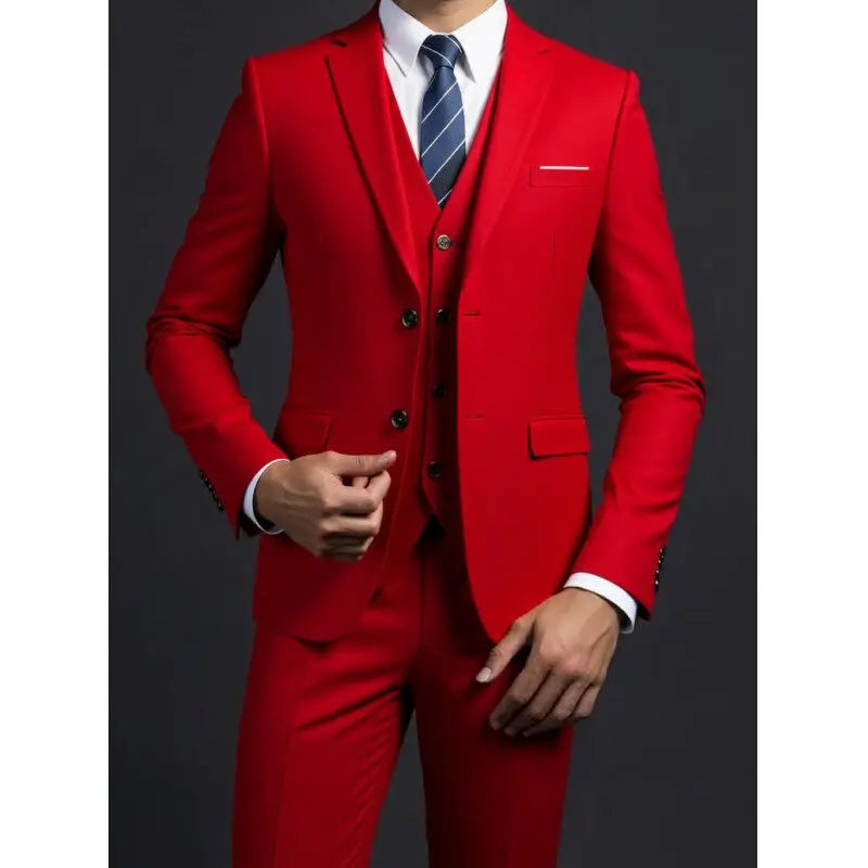 Men's Fashionable Gentleman Business British Style Solid Color Banquet Host Casual Wedding Suit (Blazer + Vest + Trousers)