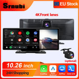 Srnubi 10.26" Dash Cam Rearview Wireless Carplay & Android Auto 4K DVR Navigation Player Dual Lens Recorder Dashboard WIFI 5.0BT