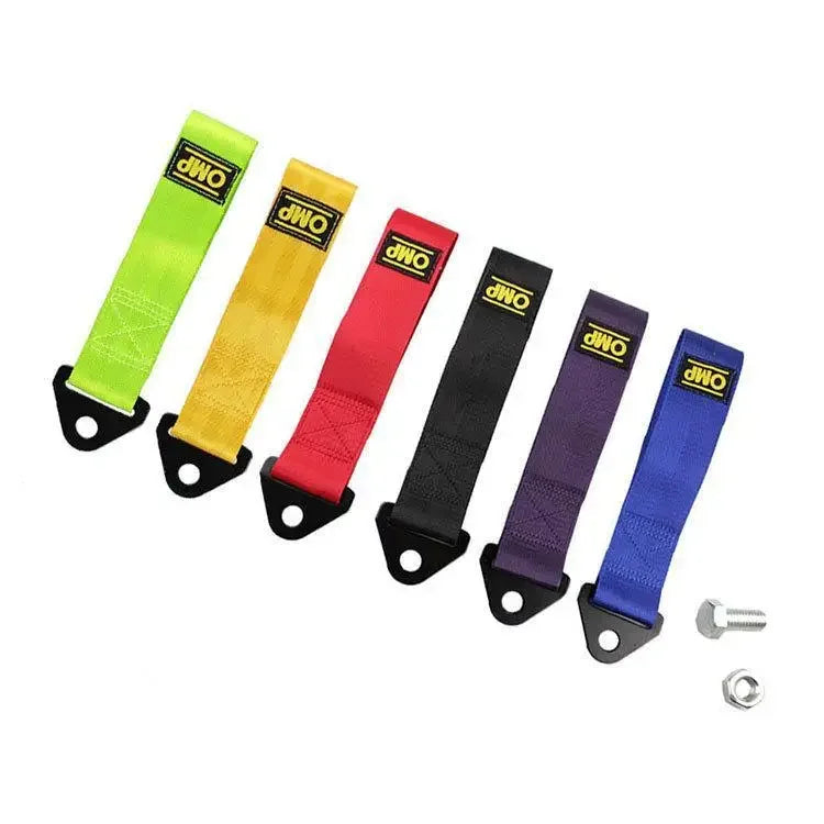 Cuerda de remolque para coche Omp, modificación, gancho de seguro de automóvil, parachoques delantero, cuerda de remolque, cabeza de vehículo, serpentina para coche, accesorios decorativos