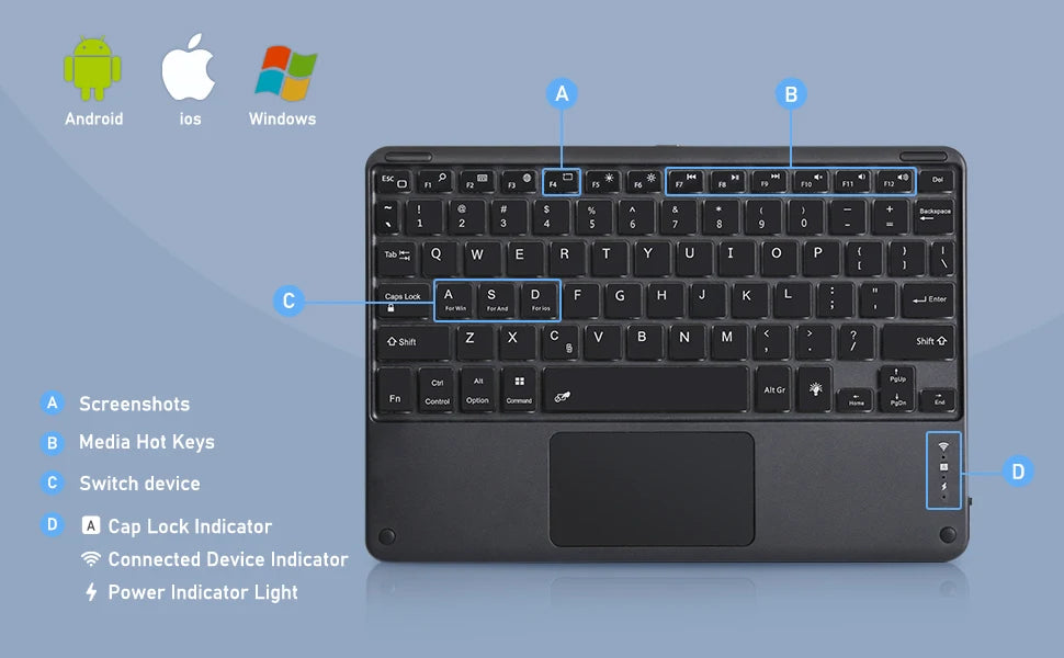 Wireless Backlit Bluetooth with Touchpad Ultra Slim 7-Colors Backlit Keyboard Portable Rechargeable Keyboard for ipad