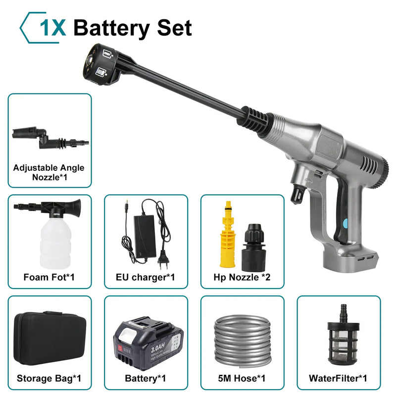 200Bar 6 IN 1 Brushless High Pressure Car Washer Gun Electric High Pressure Washer for Garden Tool Makita 18V Battery