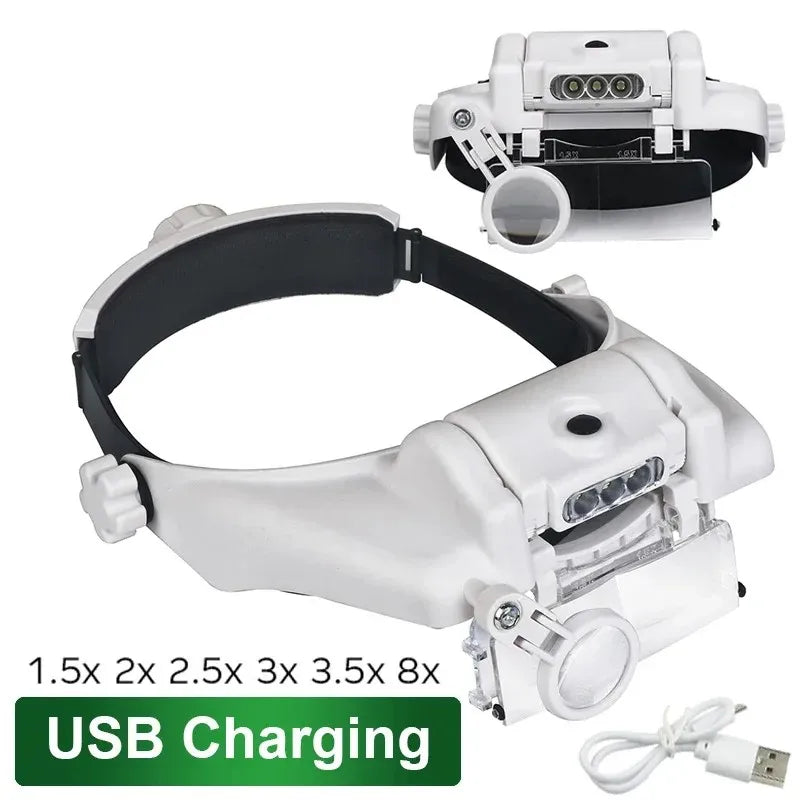 USB Rechargeable Glasses Loupe Watchmaker Repair Tool Glasses Magnifier LED Headband Magnifying Glass 1.5x 2x 2.5x 3x 3.5x 8