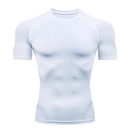 Camiseta de compresión para hombre para correr, fitness, ajustada, de manga corta, para entrenamiento, trotar, ropa deportiva de gimnasio, secado rápido, Rashgard