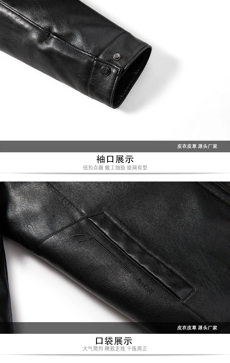 YN-2365 Autumn/Winter Men's Natural Leather Jacket Thickened Fur Integrated Business Casual Top Black Coffee Middle Aged Youth