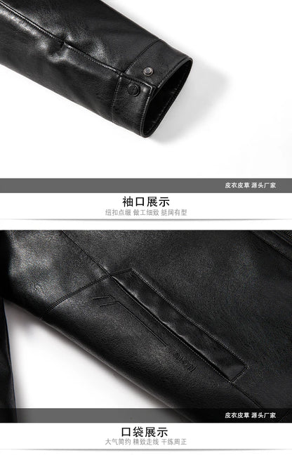 YN-2365 Autumn/Winter Men's Natural Leather Jacket Thickened Fur Integrated Business Casual Top Black Coffee Middle Aged Youth
