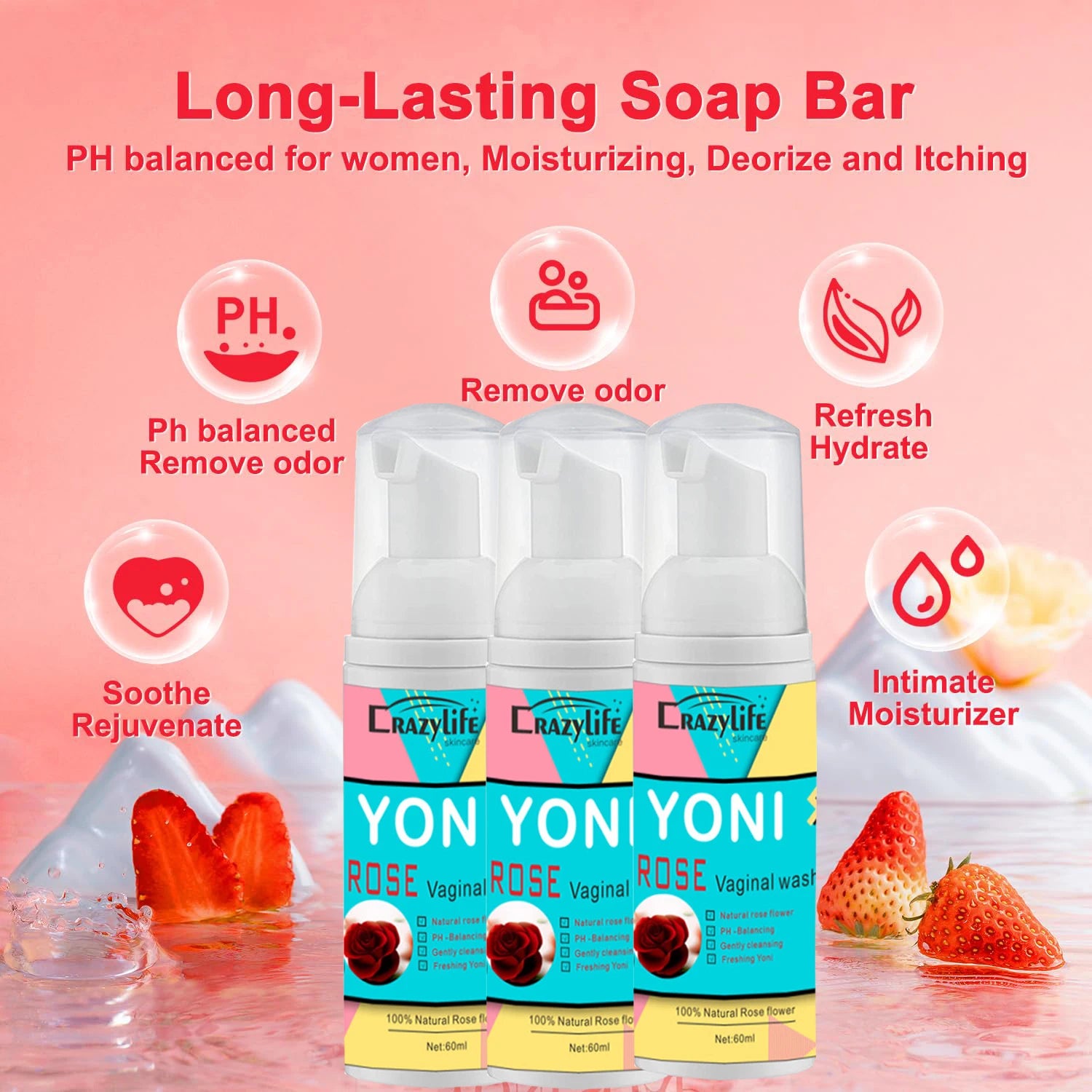 Feminine Intimate Yoni Wash Natural Washing Foam Vaginal Herbs Washer Hygiene Vagina Detox Cleaning Care for Women's Health 60ml