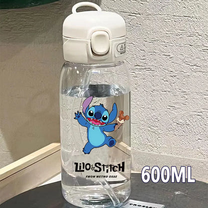 600/400ML Lilo&Stitch Straw Bottles Disney Drinking Office Transparent Portable Anti Drop Children's Water Bottle PC Material