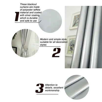 Easy Install Sunscreen Protection Thermal Insulation Curtain with Hook Silver Coated Fabric Shade Cloth Home Office Decoration