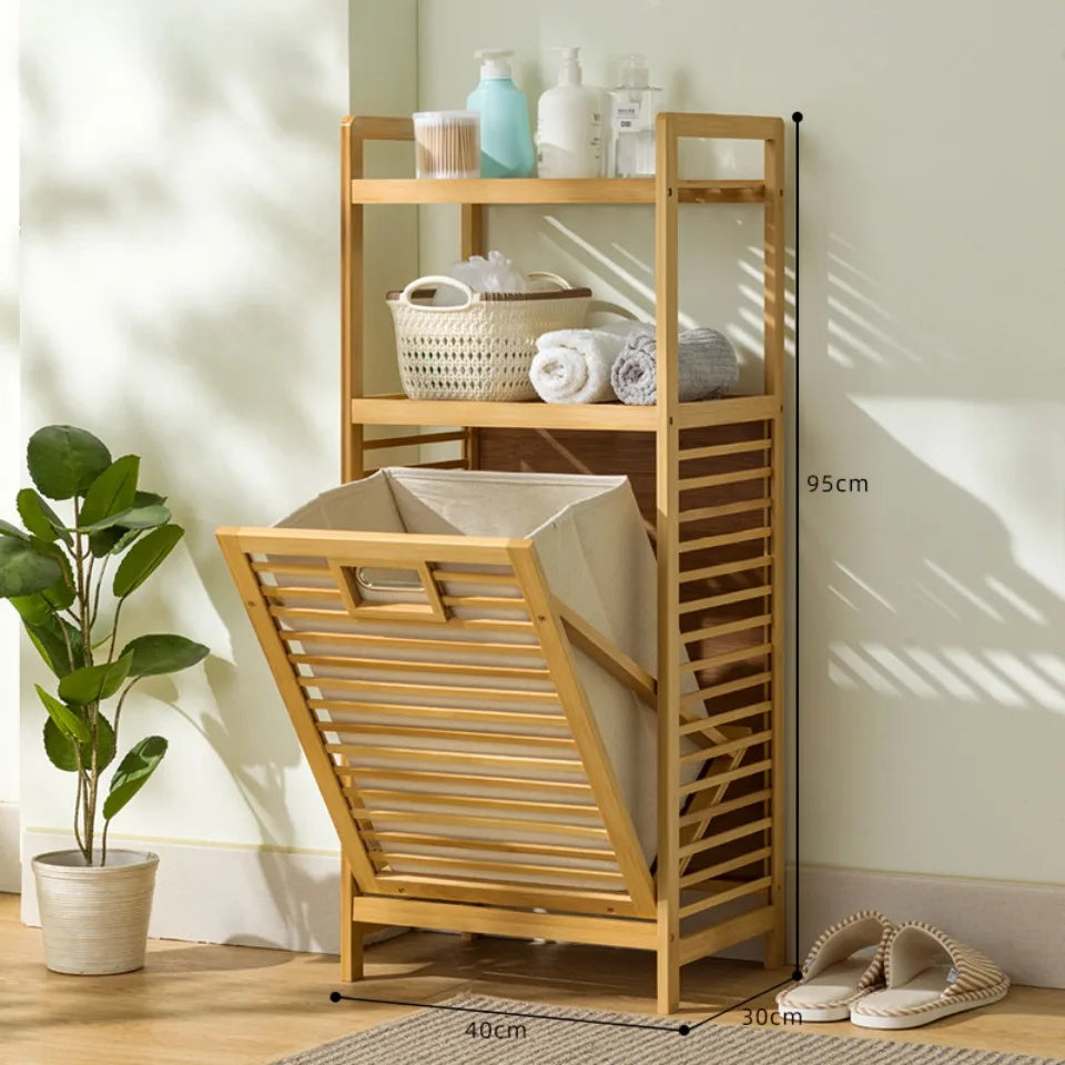 Laundry Hamper Bathroom Rack High-capacity Bamboo Laundry Baskets With Shelf With Tilt Out Basket Wooden Storage Hamper Racks